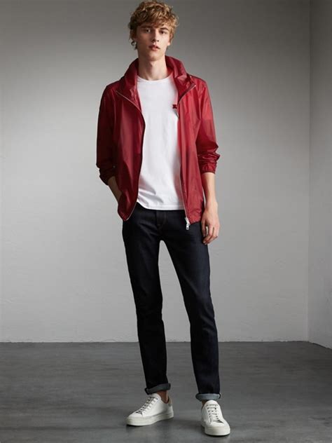 burberry men's hooded super-lightweight jacket crimson pink|burberry clothing for men.